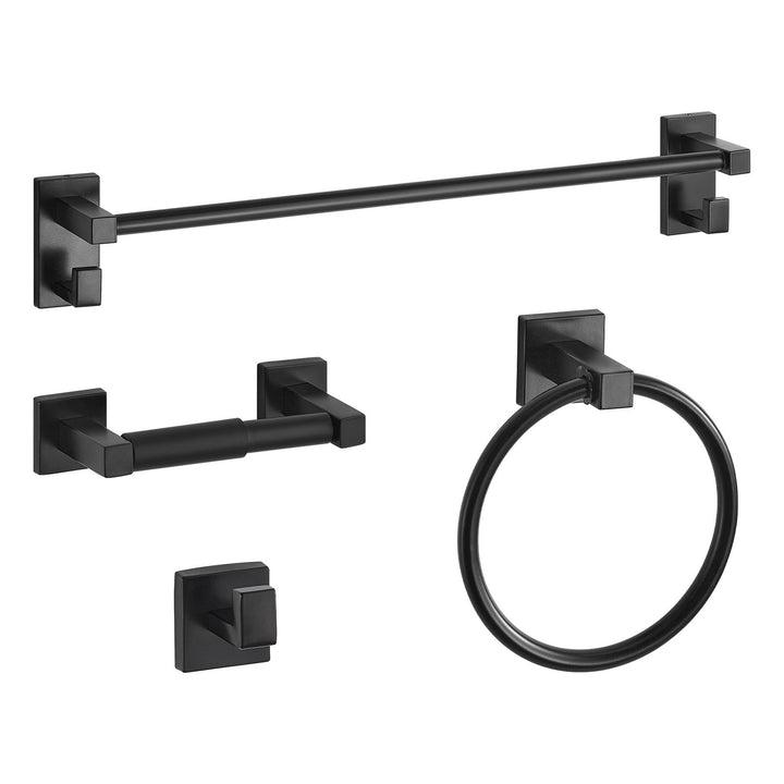 Matte Black Bathroom Hardware Set, 4 Pieces Stainless Steel Bathroom Accessories Set, 24-inch Towel Bar, Towel Ring, Robe Towel Hook, Toilet Paper Holder, For Bath Room, Wall Mounted